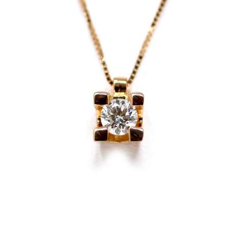 Chain And Pendant In 18K Rose Gold With Diamond 0,16 Cts