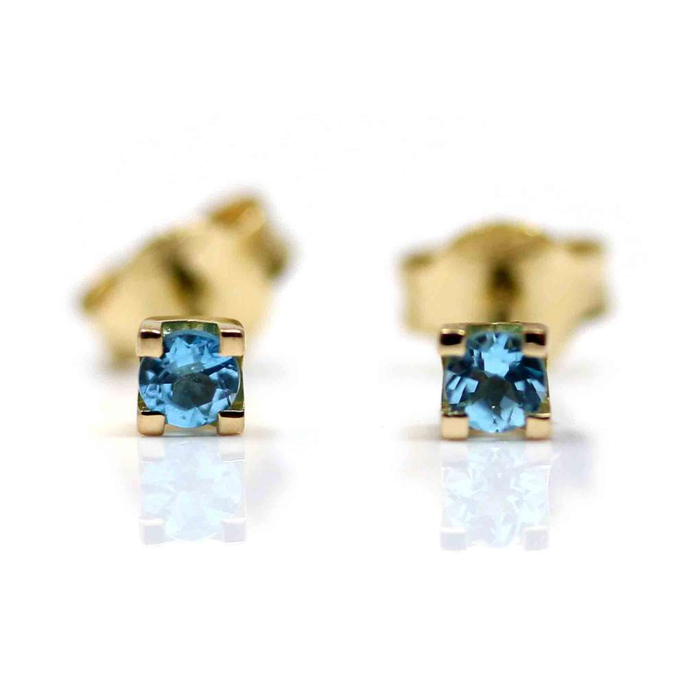 Yellow Gold and Blue Topaz Earrings