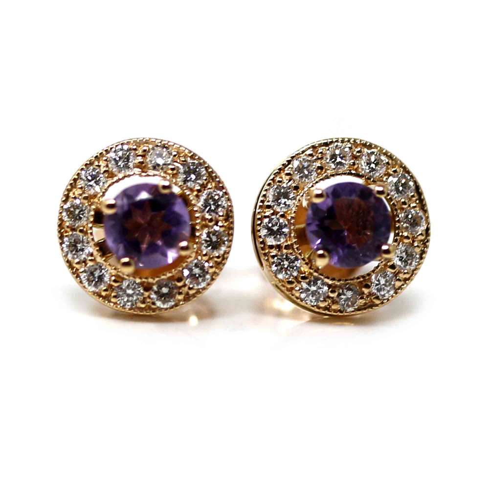 Rose Gold 18kte Diamonds 0,40CT and Amethyst Earrings