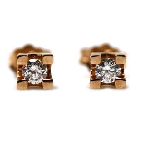 Boucles D'oreilles En Or Rose 18 Kl & Diamant 0,30Cts