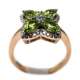 18kte White gold and pink gold ring with brilliants and peridots