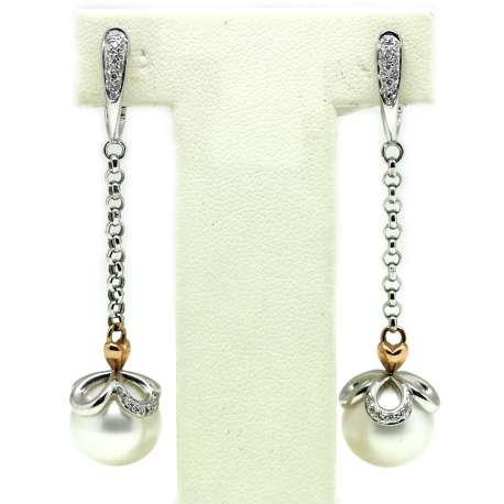 Earrings White Gold 18Kl Cultured Pearl 12mm 0.25 Cts