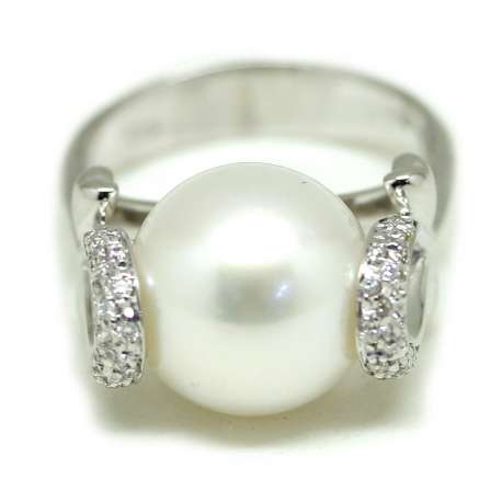 Ring White Gold 18Kl Cultured Pearl 12mm 0.20 Cts